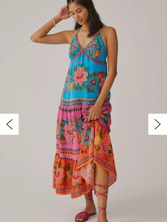 FARM Rio Dresses & Skirts - Farm Rio x Anthropologie Halter Tiered Maxi Dress Open Back Printed M